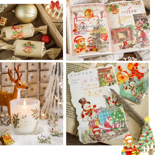 Vista 7 de Aromoty Calcomanías de Navidad de lámina dorada de Papá Noel, muñeco de nieve Set (180 piezas con 6 temas) - Calcomanías de resina transparente