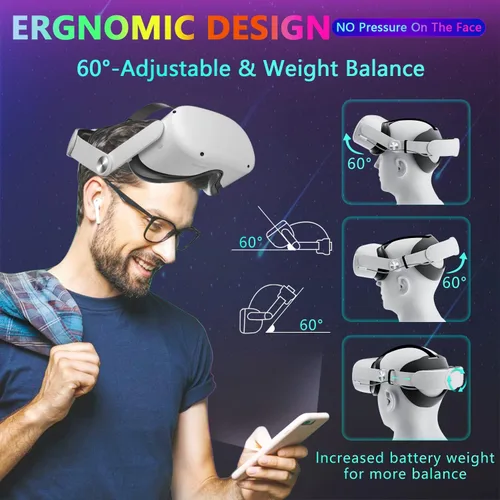 Vista 5 de Saqico 10000mAh Battery Head Strap & 2 in 1 Long Arms & Handle Attachments Compatible with Oculus Quest 2 & Hand Controllers