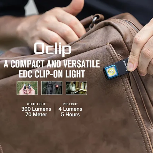 Vista 2 de OLIGHT Oclip linterna recargable EDC de 300 lúmenes con fuentes duales, luz de bolsillo compacta con clip, conveniente carga USB C, luces magnéticas