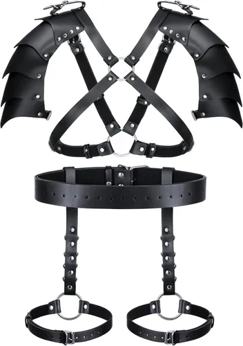 Vista 3 de Polainas de cuero sintético de caballero medieval, corsé, chal renacentista, capa de hombro, bufanda, accesorios