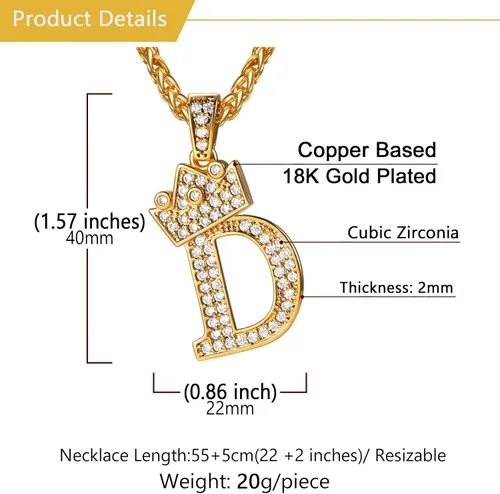 Vista 5 de U7 Collar con inicial de la A a la Z, dije de letra helada con cadena de 22 a 24 pulgadas, para hombres y mujeres, con nombre del alfabeto de hip