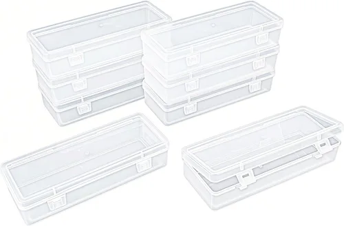 Vista 11 de Goodma 8 contenedores rectangulares vacíos de plástico transparente con tapas con bisagras para objetos pequeños y otros proyectos de manualidades