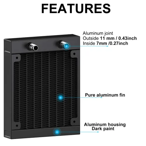 Vista 2 de Clyxgs Radiador de refrigeración por agua, radiador intercambiador de calor de aluminio de 12 tubos con tubo para PC CPU, computadora, sistema
