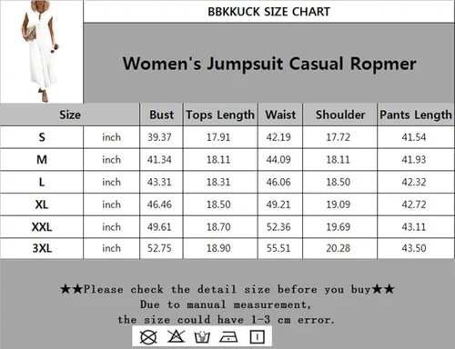 Vista 6 de Bbkkuck Overol casual de verano para mujer, holgado, sin mangas, con botones, pierna ancha, con bolsillos