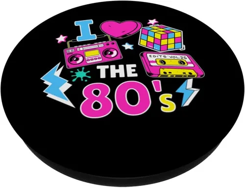 Vista 2 de I Love the 80s Cassette Boombox Colorful Retro Design PopSockets Adhesive PopGrip