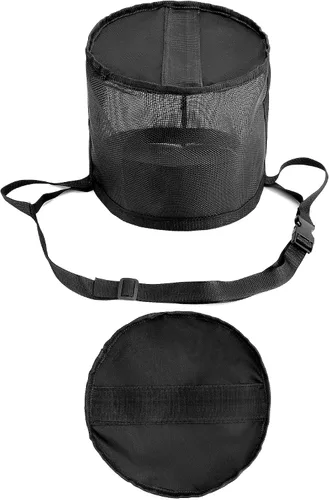 Vista 2 de QWORK Paquete de 2 bolsas de alimentación para caballos para grano, alimentador de grano de malla duradera con correa ajustable, cómoda almohadilla