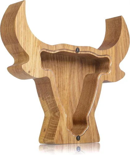 Vista 2 de BULL alcancía de madera para niño niña niño adulto Montessori waldorf juguete bebé cumpleaños regalo de Navidad tarro de punta caja de dinero regalo
