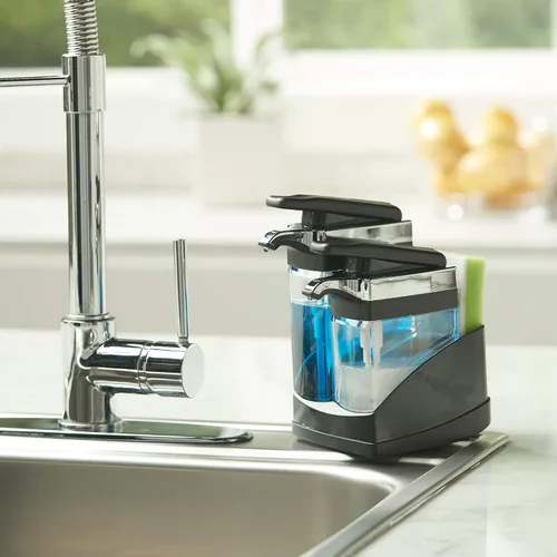 Vista 8 de Casabella Sider Duo - Dispensadores de jabón para fregadero con esponja, negro y cromado