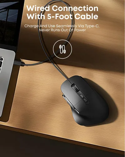 Vista 3 de Ratón ergonómico recargable con Jiggler, Bluetooth+2.4G inalámbrico+conexión con cable (3 en 1), máximo 4800 DPI, llave de fuego rápido, cable