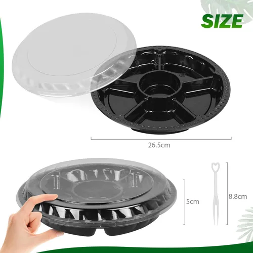 Vista 2 de Bandeja de plástico para aperitivos con tapa, resistente, reciclable de 12 pulgadas, bandejas para aperitivos de frutas vegetarianas, recipientes