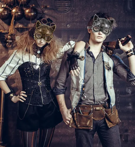 Vista 5 de Attitude Studio Steampunk - Juego de 2 máscaras metálicas de gato, color dorado y plateado