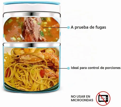 Vista 2 de Lille Home Caja de almuerzo/merienda térmica apilable de acero inoxidable aislada al vacío, contenedor Bento/de comida de 2 niveles con bolsa