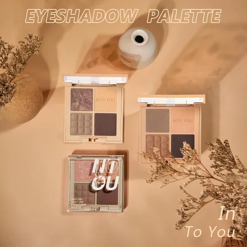 Vista 5 de INTO YOU Paleta de sombra de ojos nude, 4 colores mate, paleta de sombra de ojos brillante y brillante, pigmentos neutros cálidos desnudos, sombra