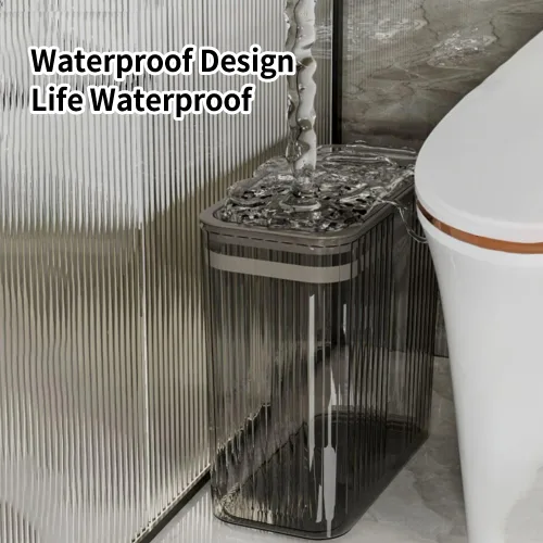 Vista 8 de Bote de basura transparente, cubos de basura de baño con tapas, bote de basura de 3.5 galones para dormitorio, oficina, cesta de basura delgada