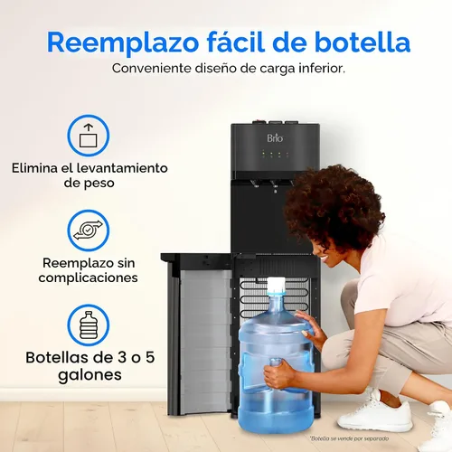 Vista 4 de Brio Dispensador de agua de carga inferior autolimpiante, acero inoxidable negro, 3 ajustes de temperatura, agua caliente, habitación y fría
