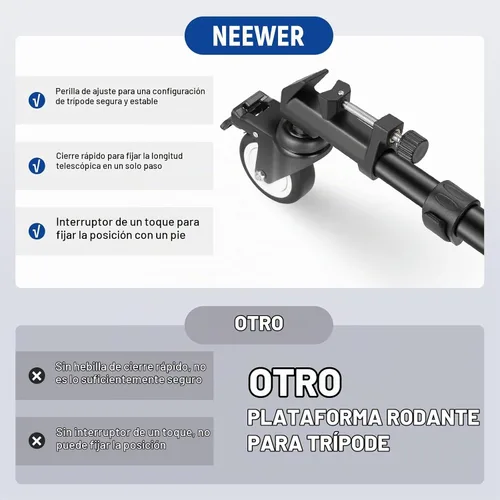 Vista 3 de NEEWER Dolly para Trípode de Fotografía, Ruedas de Trípode de Alta Resistencia con Capacidad de 50 libras y Ruedas de Goma de 3 pulgadas