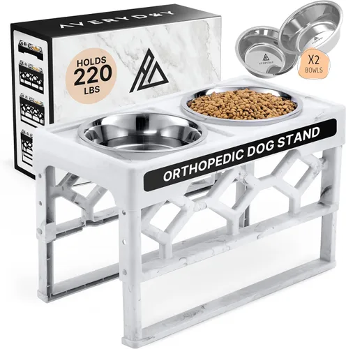 Vista 10 de AVERYDAY Cuencos pequeños elevados para perros, 4 alturas ajustables con 2 cuencos de acero inoxidable para alimentos y agua, estación de Soporte