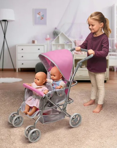 Vista 5 de Badger Basket carriola doble para muñecas - Carrito para muñeca bebé con asientos ajustables y canastilla de almacenamiento - Se ajusta a muñecas