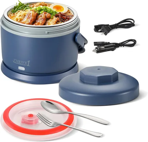 Vista 8 de Lonchera eléctrica para adultos de 40 oz, calentador de alimentos portátil 12V/24V/110V/220V, lonchera con calefacción para trabajo, oficina, Negro