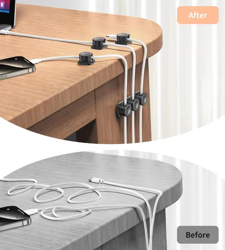 Vista 5 de [16 piezas] Organizador de cables, clips magnéticos para cables, organizadores de cables con adhesivo mejorado, organizador de escritorio
