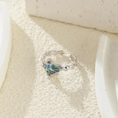 Vista 6 de Anillo ajustable de apertura única de plata de ley 925 con cristal esmaltado