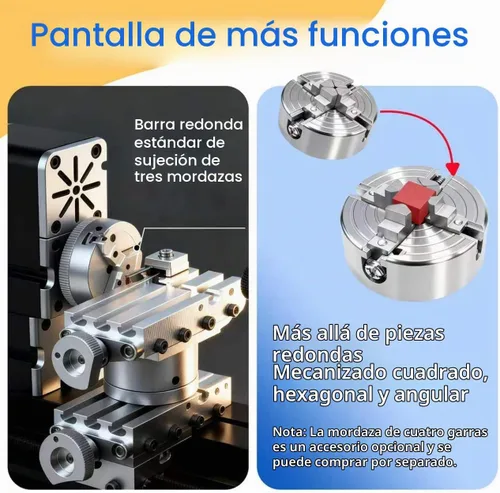 Vista 6 de Mini torno de metal de 60 W, 12,000 RPM, herramienta de 4 ejes para plástico acrílico de madera de metal suave, micro torno de precisión