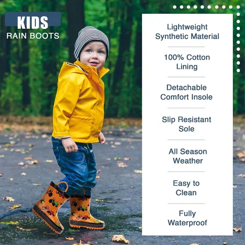 Vista 2 de NORTY - Botas de lluvia, de goma, impermeables, para niños botas de lluvia unicolor y estampadas, para niños