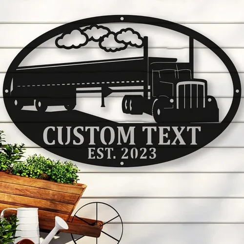 Vista 76 de Letrero de metal personalizado con nombre de camión, semirremolque, arte de pared para valla de garaje, patio, decoración al aire libre, letrero
