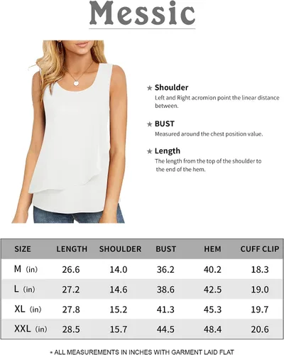 Vista 5 de Messic Camiseta sin mangas para mujer, de doble capa, de gasa, casual, tipo túnica