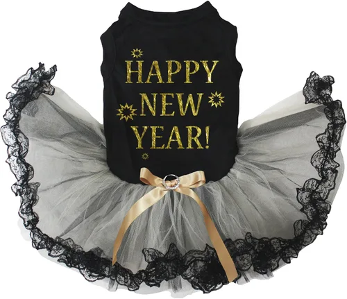 Vista 5 de Petitebella Happy New Year - Vestido para perro cachorro (negro/dorado, talla XS)