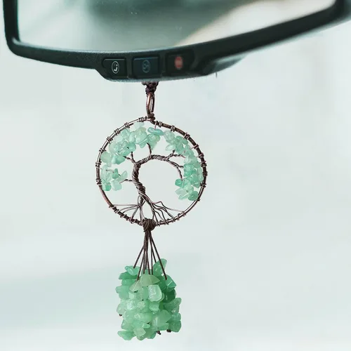 Vista 8 de DUQGUHO Accesorios Verdes para Coche - Accesorios para Colgar en el Espejo Retrovisor de Cristal de Aventurina - Decoración de Coche Linda Hippie