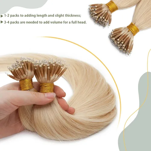 Vista 18 de SEGO Extensiones de cabello humano con micro cuentas, extensiones de cabello humano con micro bucle, lacio, natural, fusión fría, 1.76 oz/paquete
