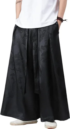 Vista 16 de Seidarise Pantalones de yoga japoneses de lino estilo harén de pierna ancha para hombre, estilo harén, estilo hip hop, holgados