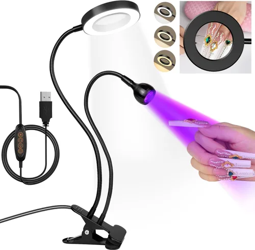 Vista 11 de AORAEM Lámpara de uñas LED UV, luz de curación flash de doble cabeza, rosa Luz de curado para uñas de gel con cuello de cisne portátil
