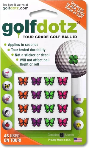 Vista 5 de Golfdotz - Marcadores de pelotas de golf novedosos que cumplen con las reglas de la USGA, calcomanías de pelotas de golf para marcar pelotas, no más