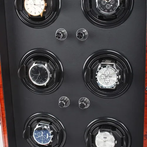 Vista 3 de Bobinadoras de reloj para 6 relojes automáticos soporte de exhibición vertical de madera con superficie pulida almohada ajustable puerta de vidrio
