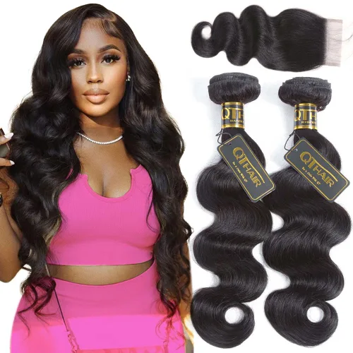 Vista 17 de QTHAIR Extensiones de cabello humano brasileño ondulado de grado 18A #613 con cierre de encaje HD 4x4