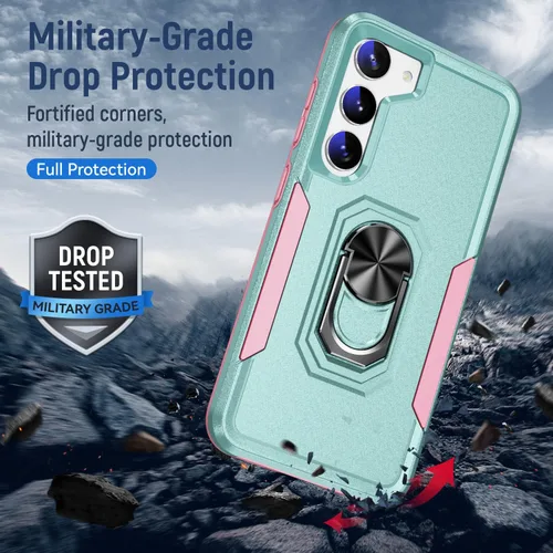 Vista 4 de Funda protectora diseñada para Galaxy S23 con soporte, a prueba de caídas militares, a prueba de golpes, a prueba de polvo, para Samsung S23, rosa