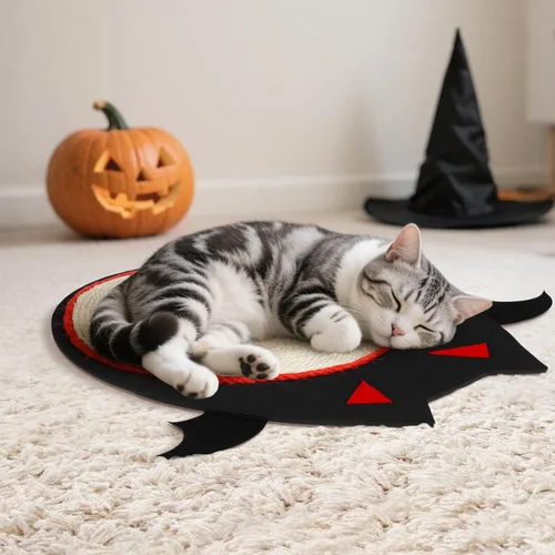 Vista 9 de iplusmile Alfombrilla para rascar para gatos de Halloween, con forma de murciélagos, 12 x 12 pulgadas