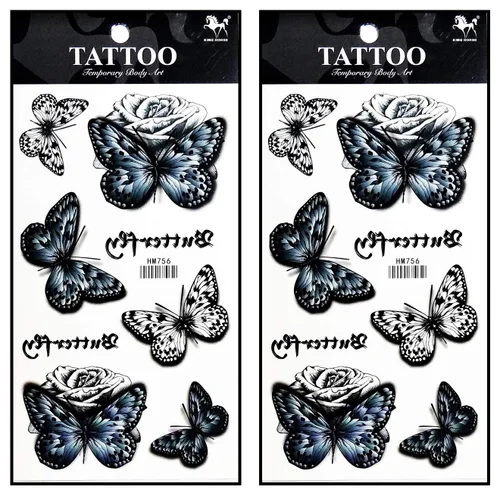 Vista 6 de Tatuajes 2 hojas de mariposas mosca de mariposa tatuajes temporales pegatinas falsas cuerpo brazo pecho hombro tatuajes para adolescentes, hombres