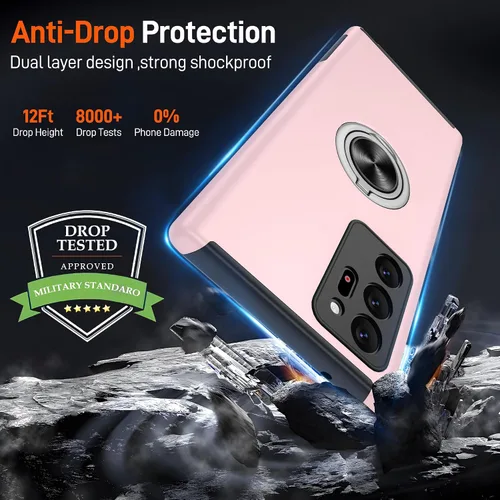Vista 32 de Gritup - Funda para Galaxy A05S con protector de pantalla HD×2, funda protectora para teléfono a prueba de golpes con soporte magnético de anillo