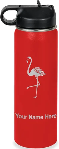 Vista 32 de LaserGram Botella de agua personalizada, flamenco, acero inoxidable de doble pared aislada al vacío con popote superior, regalo grabado