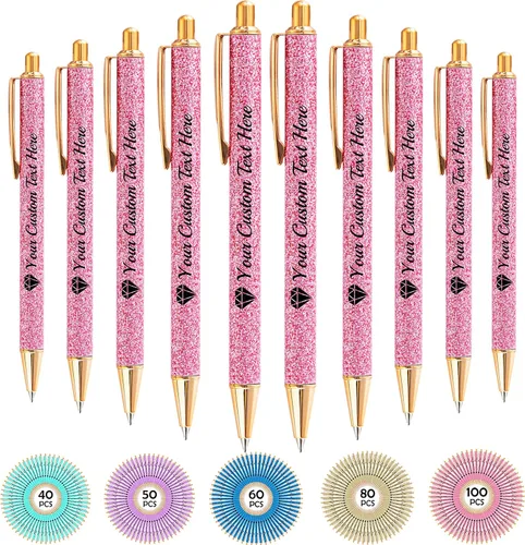 Vista 91 de Hasta 100 bolígrafos personalizados con nombre a granel, bolígrafo con purpurina de impresión personalizada, grabado gratis, texto con logotipo