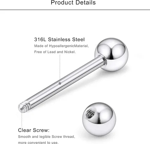 Vista 2 de Lcolyoli - 12 piercings de acero quirúrgico de 056oz para la lengua pezón pezón pezón piercing para el cuerpo joyería para mujeres y hombres