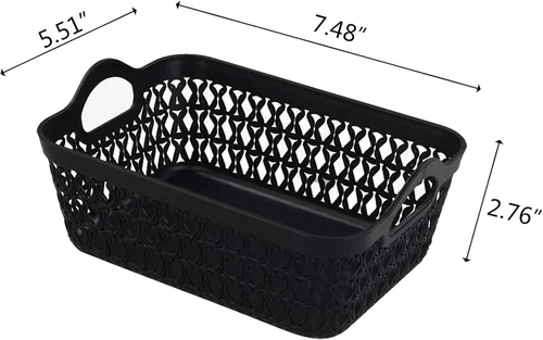 Vista 4 de Bandeja pequeña de plástico para almacenamiento de escritorio, color negro, 12 paquetes