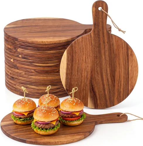 Vista 9 de Tanlade 100 tablas de cortar a granel de 9 x 4 pulgadas, tabla de cortar de bambú con mango de madera, tablón de charcutería grabado para servir