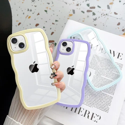 Vista 3 de Funda para iPhone 15 Plus, diseño femenino rizado, ondulado, transparente, de silicona, híbrido, a prueba de golpes, ultrafino, estético, protector