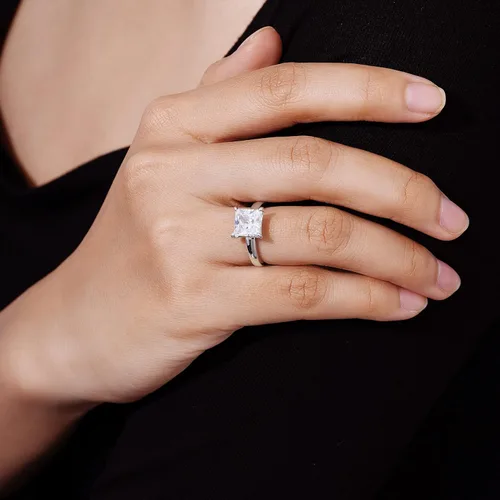 Vista 7 de Platinum or Gold plated Sterling Silver Princess-Cut Solitaire Ring made with Infinite Elements Cubic Zirconia