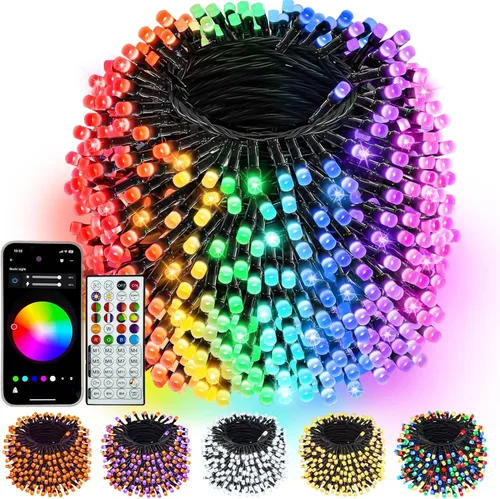 Vista 11 de Cadena de luces que cambian de color inteligente de 240 LED, 92 pies, luz de otoño naranja, control remoto con aplicación Music Sync, Multi