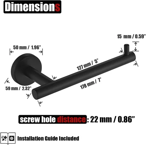 Vista 2 de JQK Soporte de papel higiénico negro, dispensador de papel higiénico de acero inoxidable 304 de 5 pulgadas de grosor de 0.032 in, montaje en pared